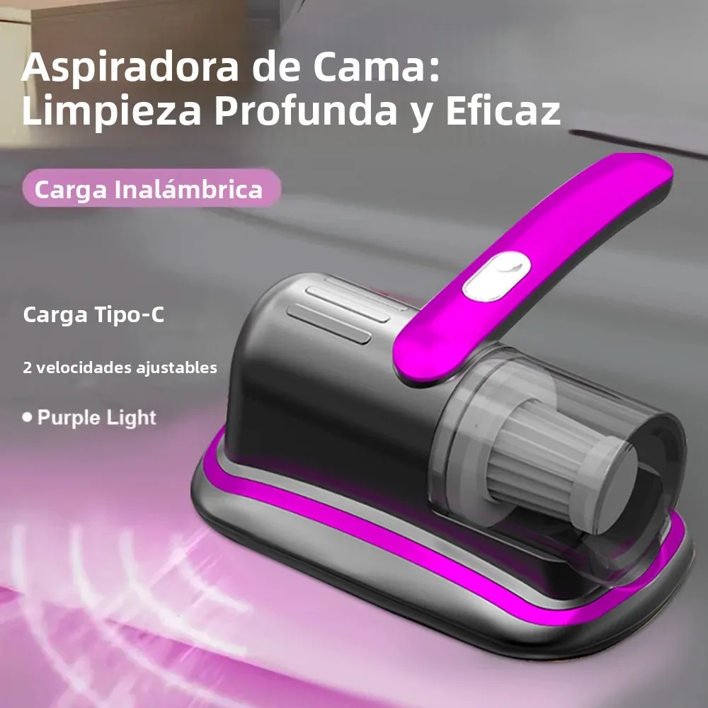Aspirador de colchón de mano inalámbrico con filtro HEPA de luz UV-C y vibración ultrasónica 12KPa para cama, sofá, asiento de coche y alfombra