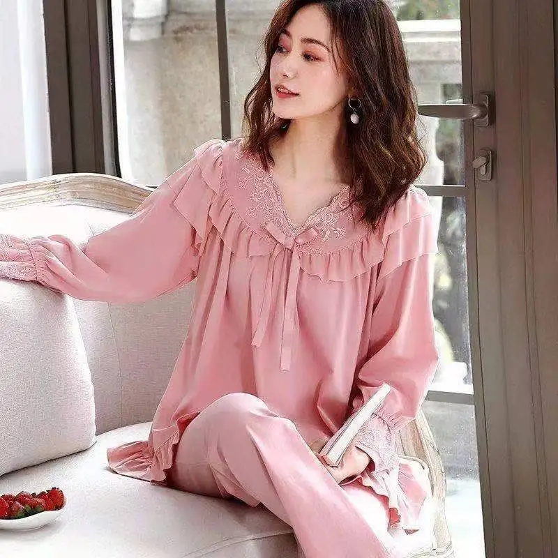 

Pajama Pants Set Long Sleeve Pants Women's Clothing Spring Autumn Button Cardigan Comfortable Casual Fashionable Breathable