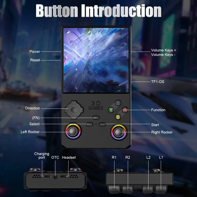 

Retro Handheld Game Console 4'' IPS Screen 3800mah Battery Joystick RGB lighting Effect Game Console with more than 40000 Games