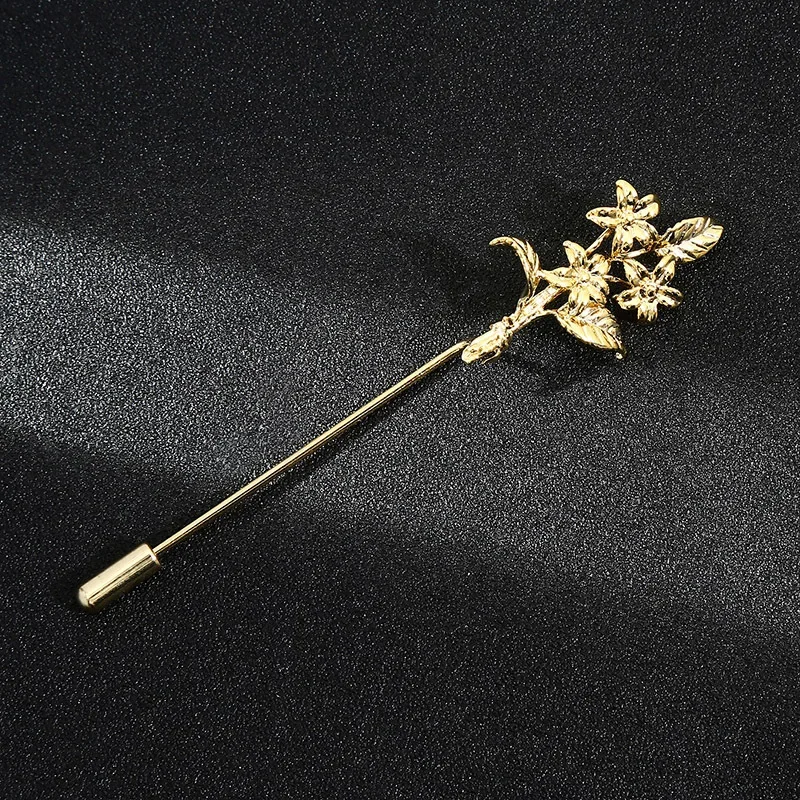 Retro Metal Leaf Flower Brooches Gold Color Animal Long Needle Lapel Pins for Women and Men Shirt Suit Badge Fashion Jewelry