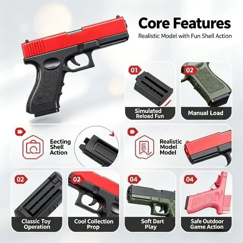 Shell Ejecting Soft Dart Toy Pistol, Manual Loading, Realistic Model, Outdoor Shooting Toy & Collectible Gift for Boys