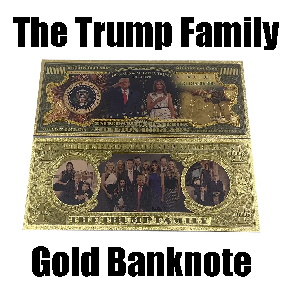 

One Million Dollars The Trump Family 24K Gold Banknote Donald & Melania Trump Gold Banknote for Fans Collection and Gifts