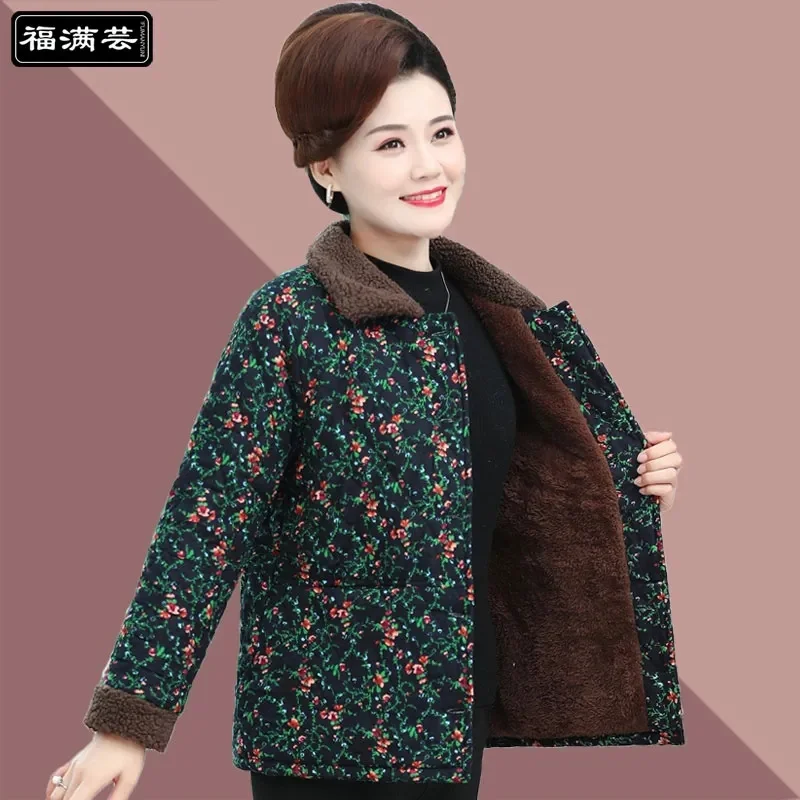 Single-Breasted Add Velvet Keep Warm Mom Autumn Winter Cotton-Padded Clothes Cotton Coat Loose And Comfortable  Ladies Jacket