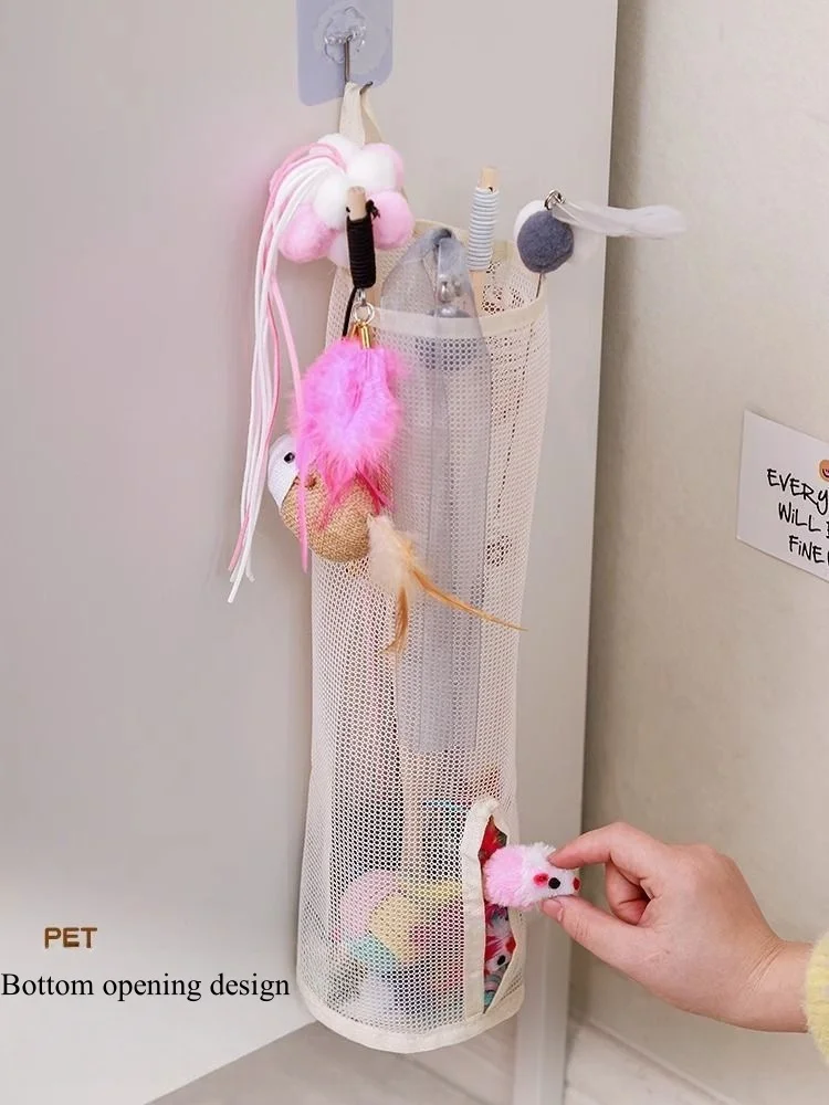 Wandmontierte Netz-Aufbewahrungstasche für Katzenspielzeug – geeignet für Haustierspielzeug, Katzenspielzeug-Aufbewahrung, Welpenspielzeug-Aufbewahrungstasche, ohne Platz zu beanspruchen. – Detail 8