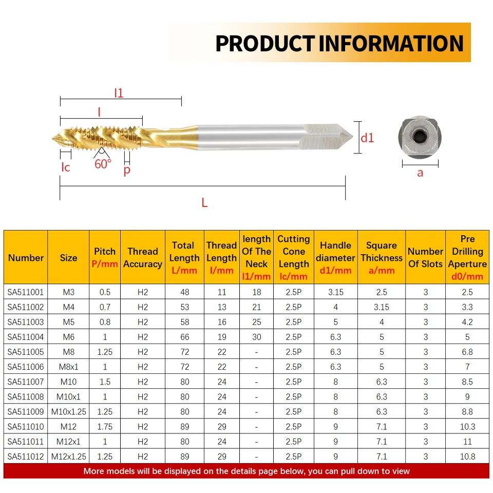 RIGTIP HSS Titanium Shank Spiral Point Plug Screw Tap Machine Thread Tap and Dies Metric Plug Tap For Metalworking Tools M3-M16