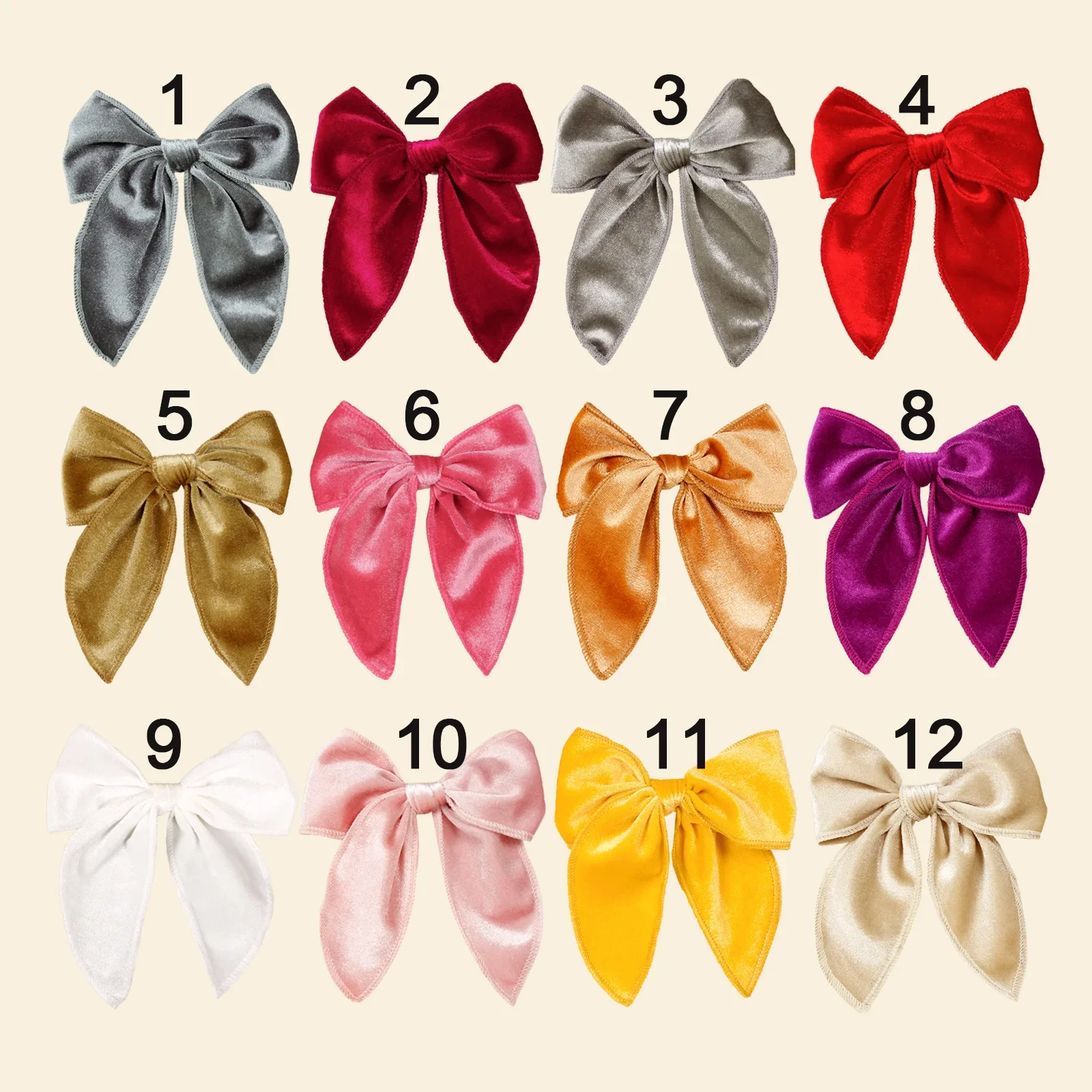 12Pcs/Lot Velvet Fable Bow Hair Clips for Girls Women Large Sailor Head Bows Accessories Hair Grips Kids Christmas Baby Toddler