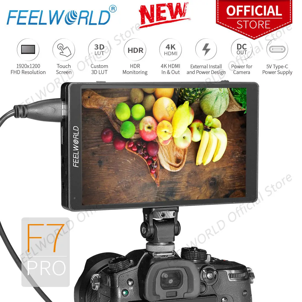 

FEELWORLD F7 PRO 7 INCH IPS Touch Screen DSLR Camera Field Director Monitor With F970 External Power for Film Crew Director