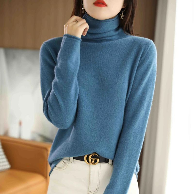 เสื้อสเวตเตอร์คอเต่า แขนยาว สีพื้น ผ้าวูลคลาสสิกสำหรับผู้หญิง ฤดูใบไม้ร่วง คุณภาพสูง นุ่ม อุ่น สวมใส่สบาย