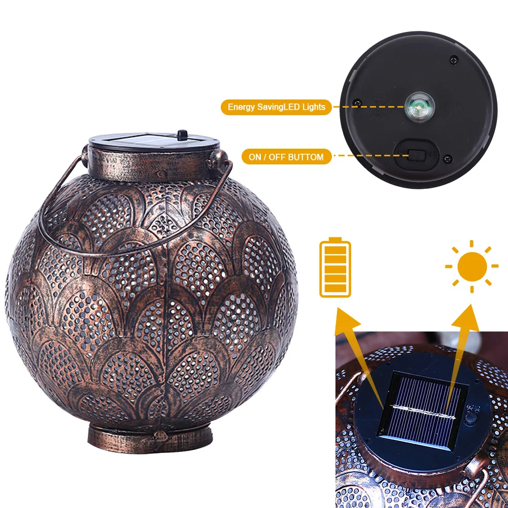 Solar Lantern Waterproof Decorative LED Lanterns Metal Outdoor Garden Lantern for Yard Patio Tabletop Pathway Garden Decor
