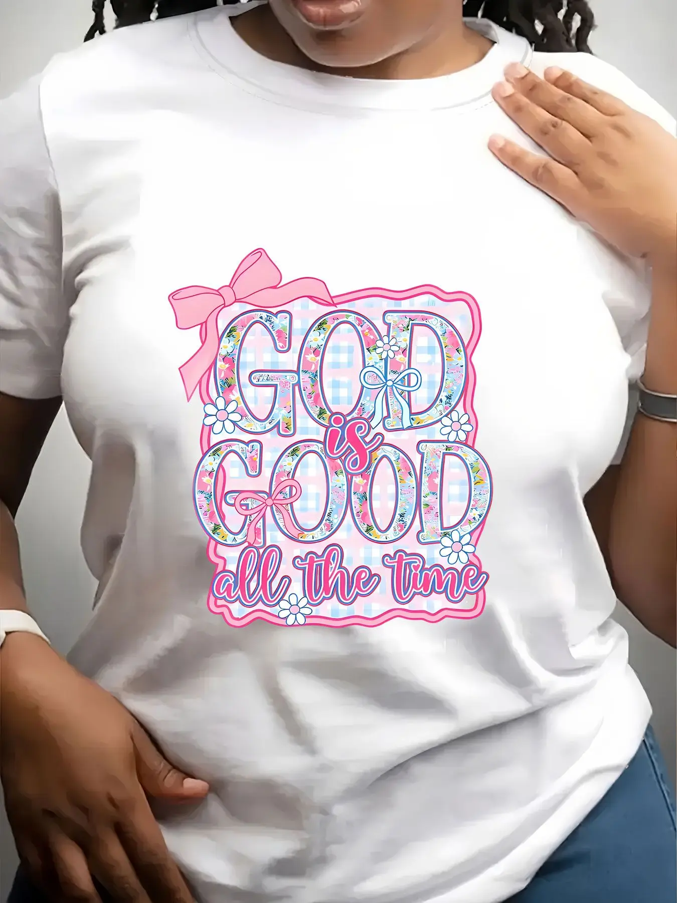 Women's Trendy Crew Neck T-Shirt God Is Good All the Time Suitable for Casual Sportswear
