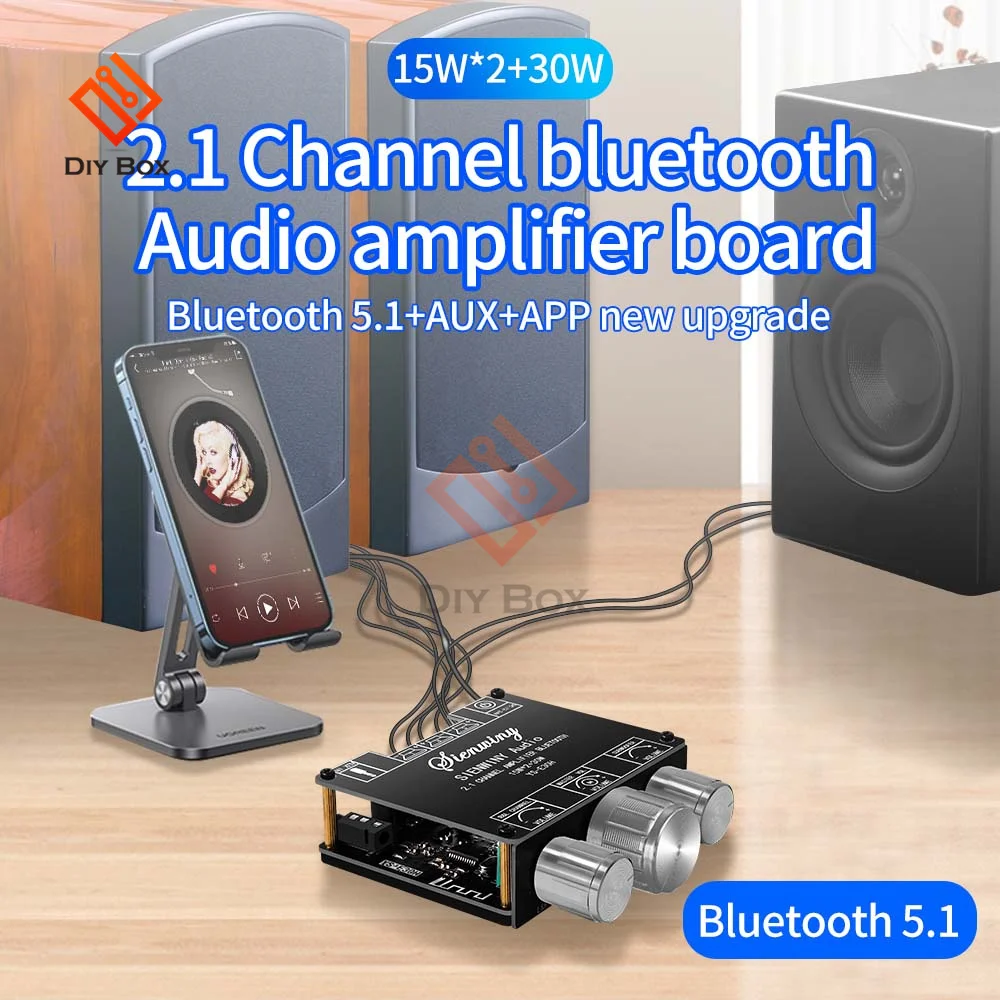 15WX2+30W 2.1channel Bluetooth5.1 Digital Audio Amplifier Module Hifi Stereo High And Low Tone Subwoofer Power Amplifier Board