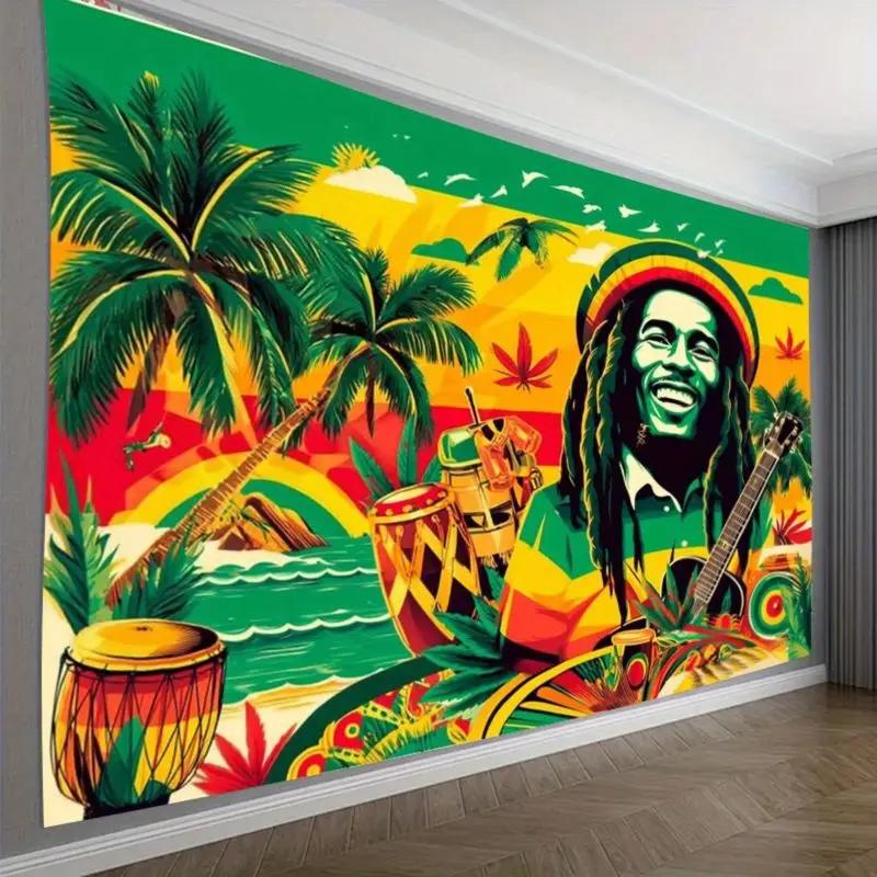 VIKAMA Jamaican Bob Marley Reggae Red Yellow Green Island Tapestry, Tropical Wall Art for Bedroom Living Room Dorm