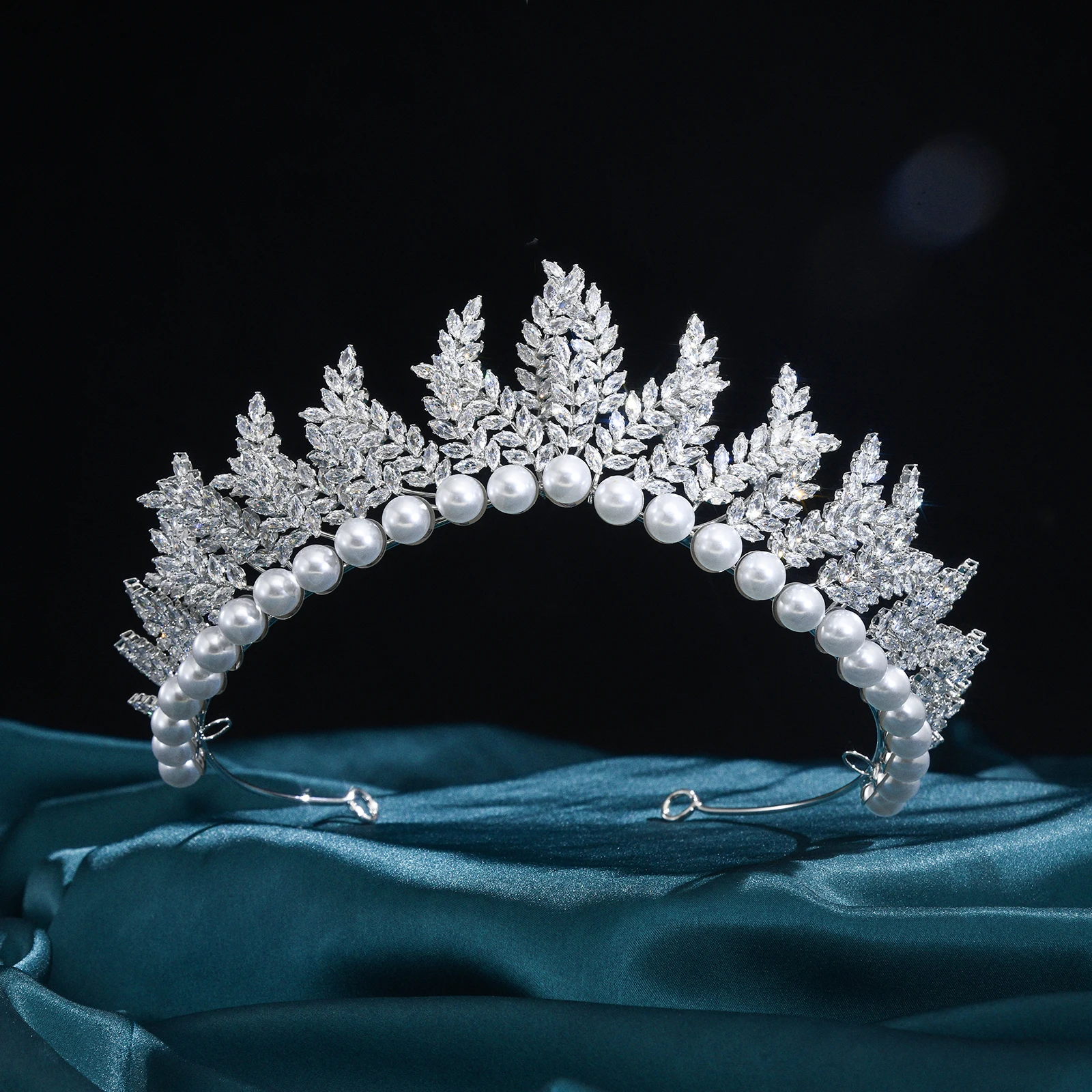 

Cubic Zirconia Bridal Tiara Wedding Hair Accessories Queen Princess Crowns For Women Pearl Wedding Tiara Hair Jewelry Headdress