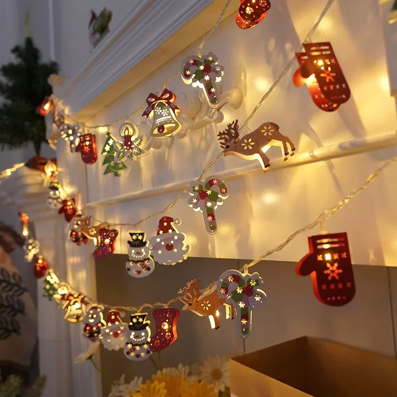 1.5M/3M Iron Christmas LED String Lights Santa Elk Snowman Bell Xmas Fairy Lamp for Xmas Tree Ornament Decoration Happy New Year