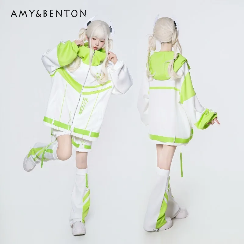 Functional Style Full Set Women Japanese Mine Series Subculture Hooded Oversized Jacket Gothic Punk Style Casual Sports Suit