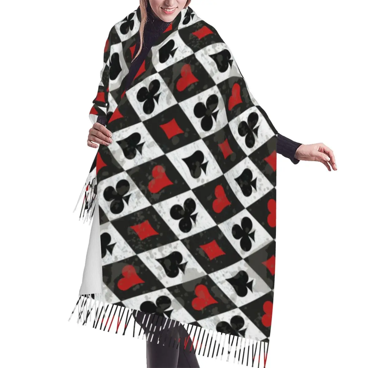 Luxury Brand Alice In Wonderland Playing Cards Warm Shawls Wrpas Men Women Custom Large Scarves Winter