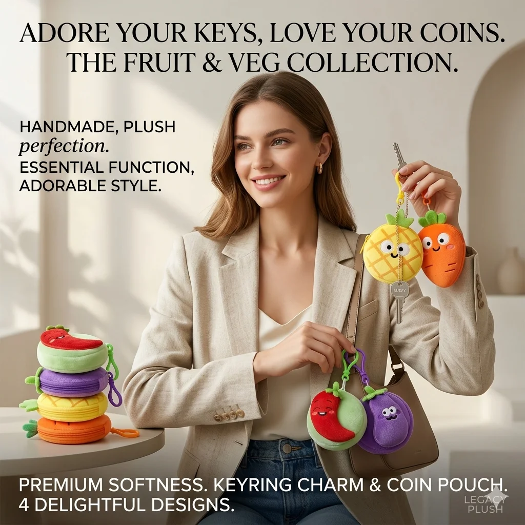 Creative Fruit Vegetable Shape Plush Coin Purse Cute Pear Orange Wallet Keychain Headphone Key Storage Bag Kids Girls Gifts