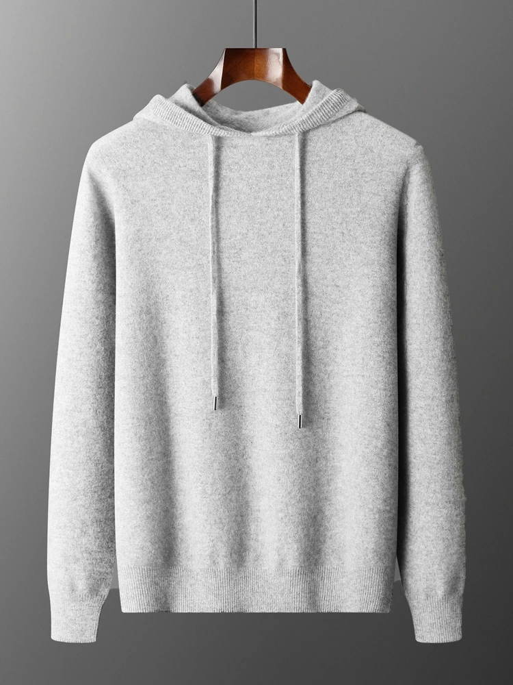 MEETCC Luxury Men Cashmere Hooded Pullover Thick Warm Hoodie Sweater Autumn Winter 100% Cashmere Knitwear Quality Jumpers Tops