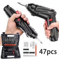 2/47pcs 3.6V Screwdriver Kit Rechargeable Lithium Battery Cordless Electric Screwdriver Drill Kit Folding Home Power Tools