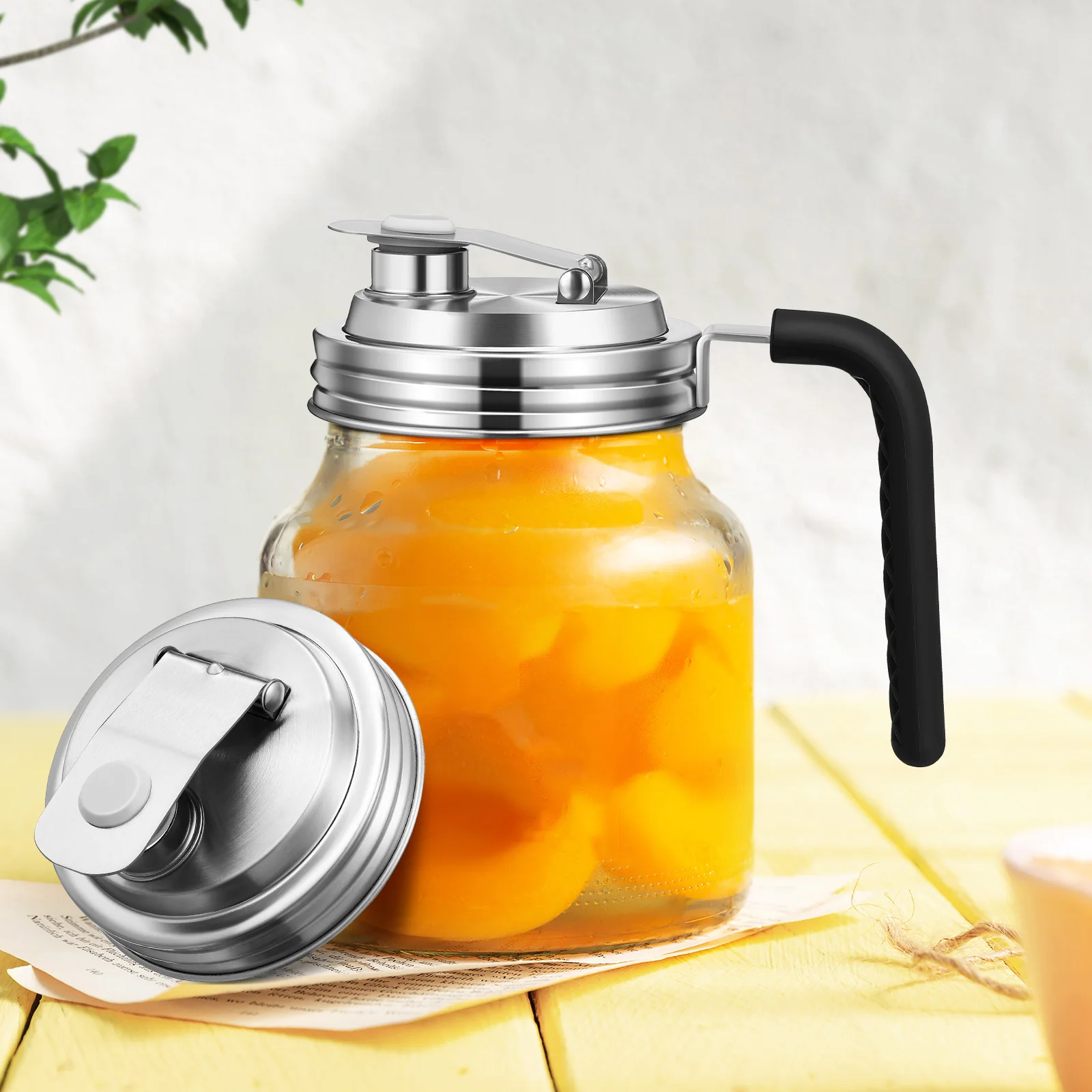 

2 Pcs Mason Cover Jar Lids Stainless Steel Jugs Caps Handle Canning Covers for Soda Toppers Spout Replacement