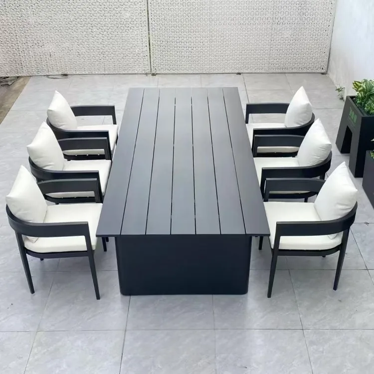 8-Seat Outdoor Dining Table Set Villa Resort Garden Furniture Aluminum Tables and Chairs Hotel Terrace Dining Set Waterproof
