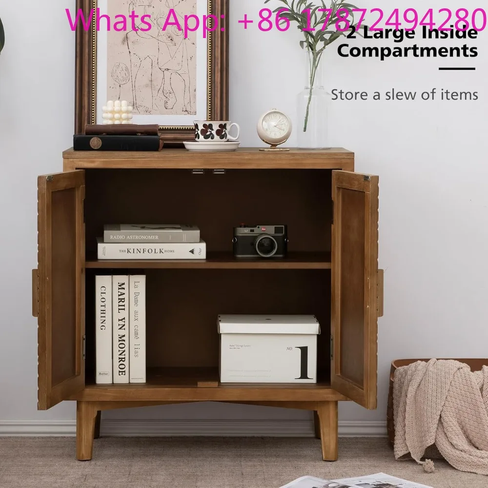 Mid-Century Modern Accent Cabinet with Doors, Wooden Sideboard with Unique Woven Pattern Design