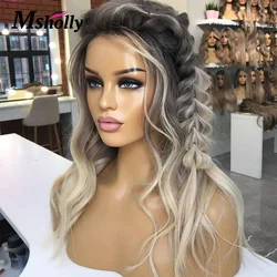 Perruque Lace Front Wig Body Wave Remy Naturelle, Cheveux Humains, Transparente, Couleur Gris Foncé, 13 Tages, Blond Agaçant, pour Femme