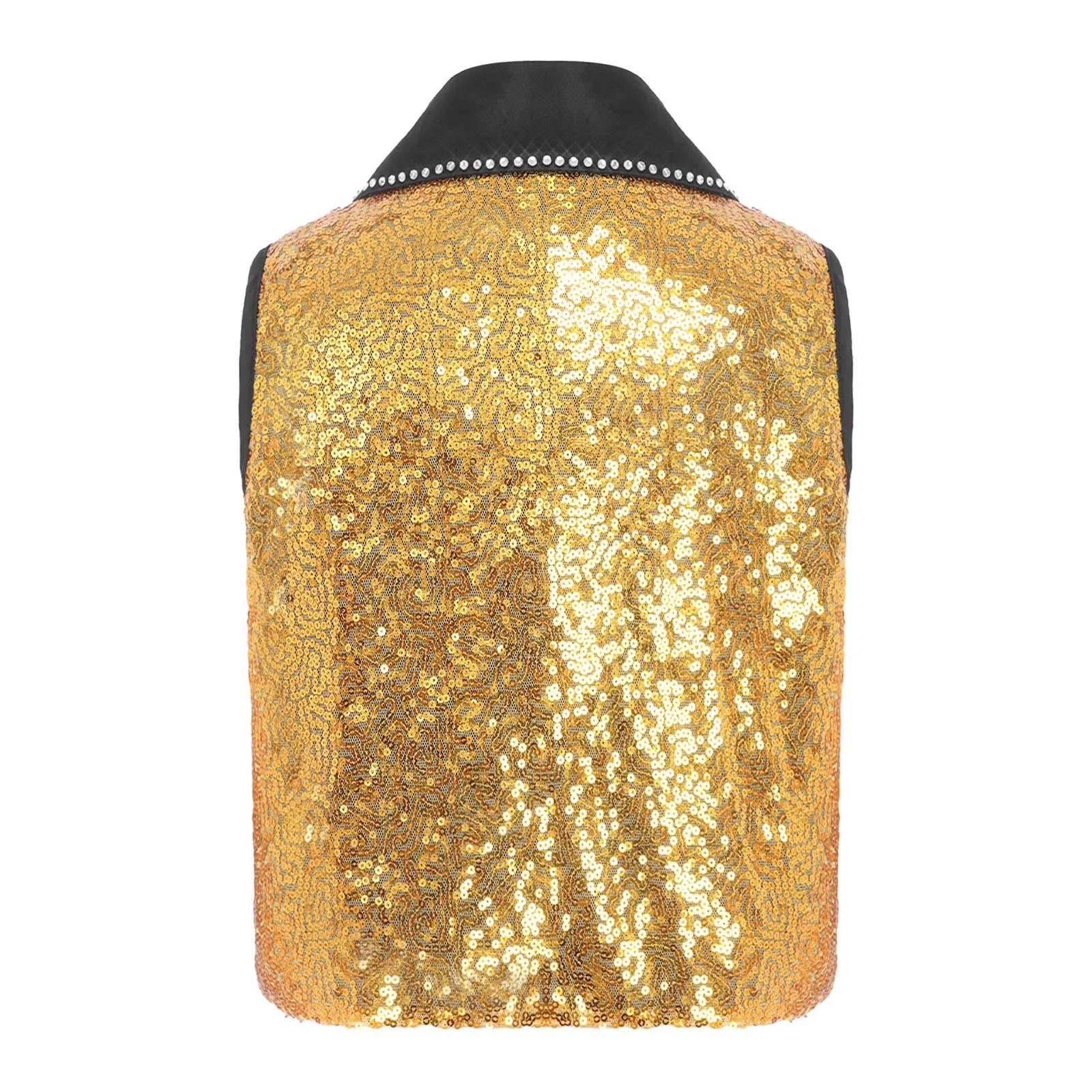 Kids Sequins Vest Boys Girls Jazz Hip Hop Dance Tops Contrasting Sleeveless Asymmetrical Hem Waistcoat Stage Performance Costume