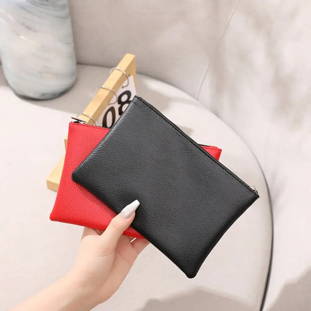 Lichee Pattern Zipper Coin Purse Solid Color Wallet Small Item Bag Women Leather Casual Cosmetic Storage Bag