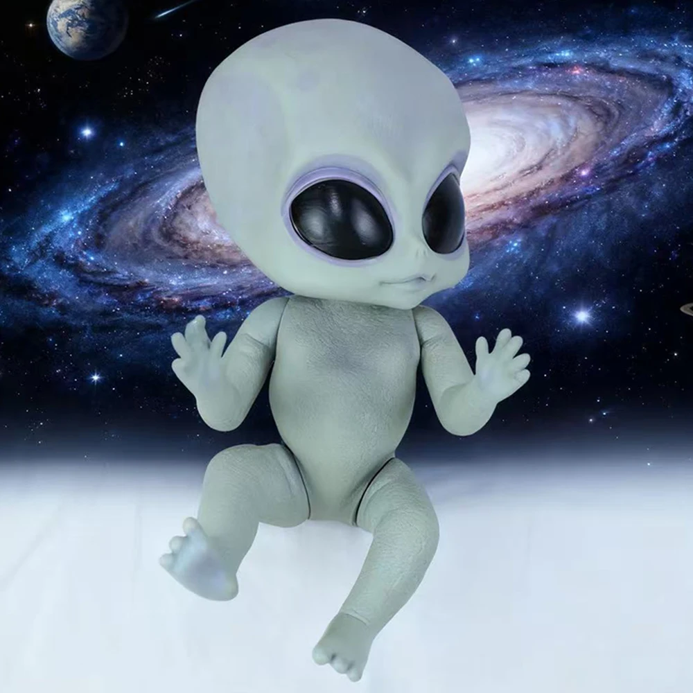 Muñecas Reborn de 14 pulgadas, muñeca alienígena realista, cuerpo completo, vinilo duro plateado, juguetes artísticos coleccionables hechos a mano, regalos