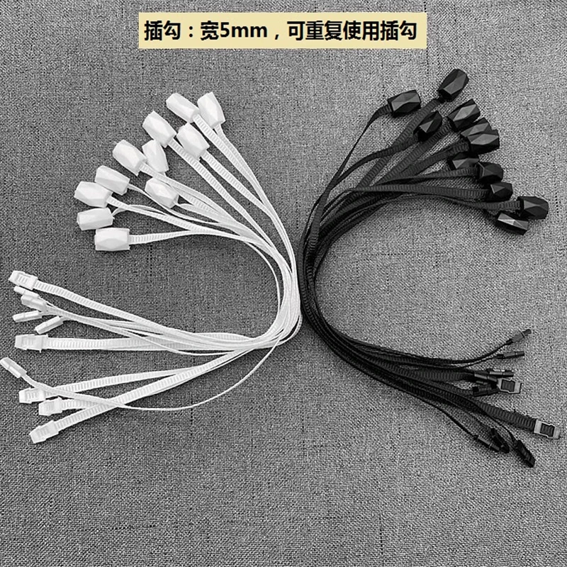 

1000pcs Reusable Clothing Hang Tag String Ribbon Black/White Rope String Snap Lock For Garment Stringing Price Hang tag Seal Tag