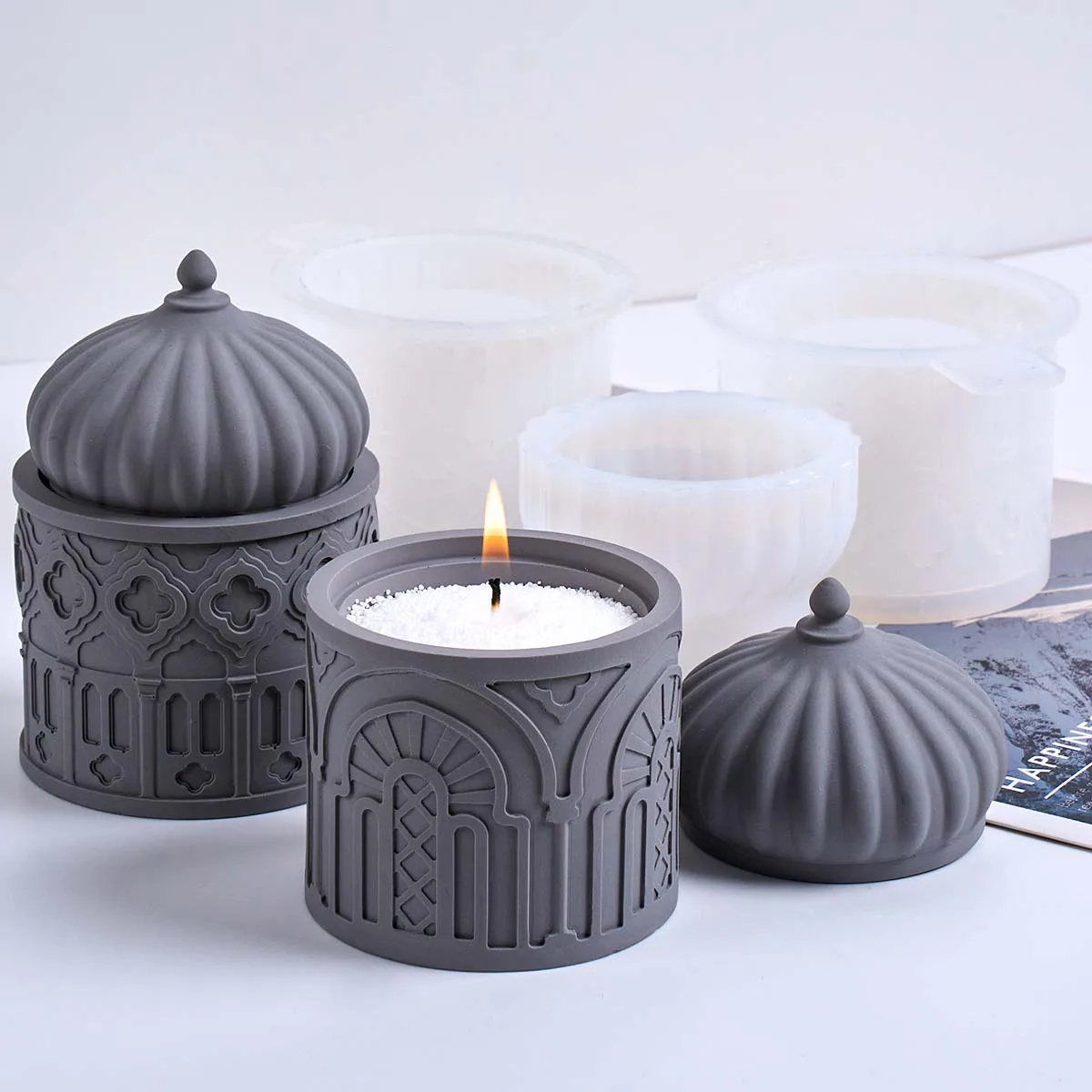 Creativity Round Storage Box Silicone Mold DIY Handmade Islamic Plaster Resin Storage Box Flowerpot Craft Casting Molds Home Dec