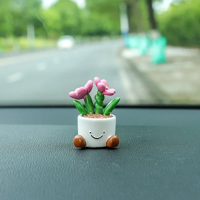 NEW Cute Cartoon Flower Pot Car Dashboard Ornament,Car Interior Center Console Small Resin Car Interior Accessories