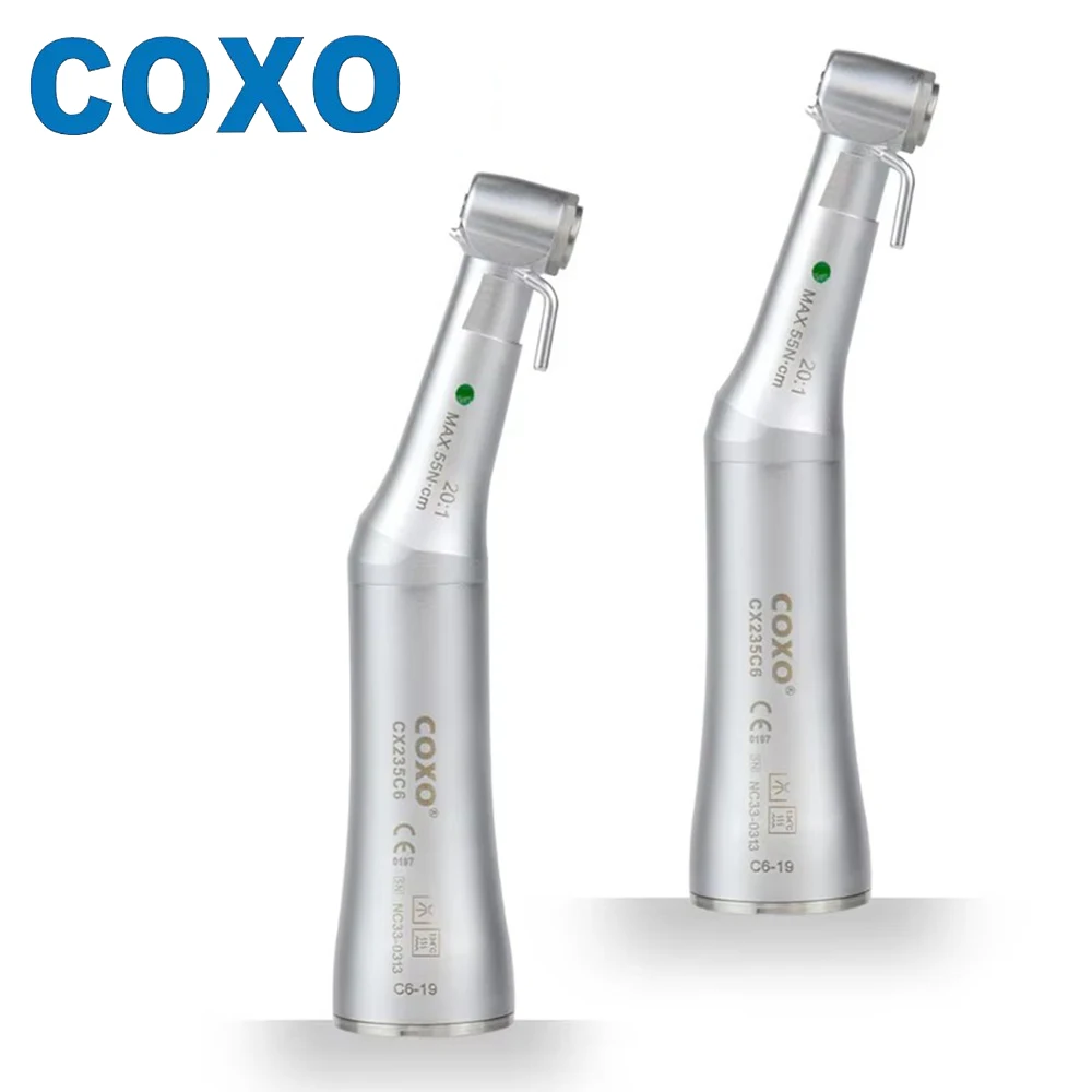 COXO CX235 C6-19 Dental Supplies for Dentist 20:1 Contra Angle Handpiece Push Button Low Speed Compatible with All E-Type Motors