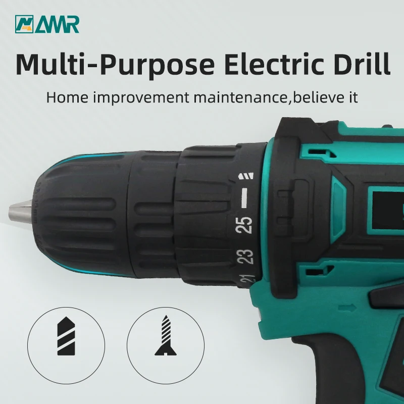 AMR 12/16.8/21V Cordless Drill Rechargeable Electric Screwdriver Lithium Battery Household Multi-function 2 Speed Power Tools