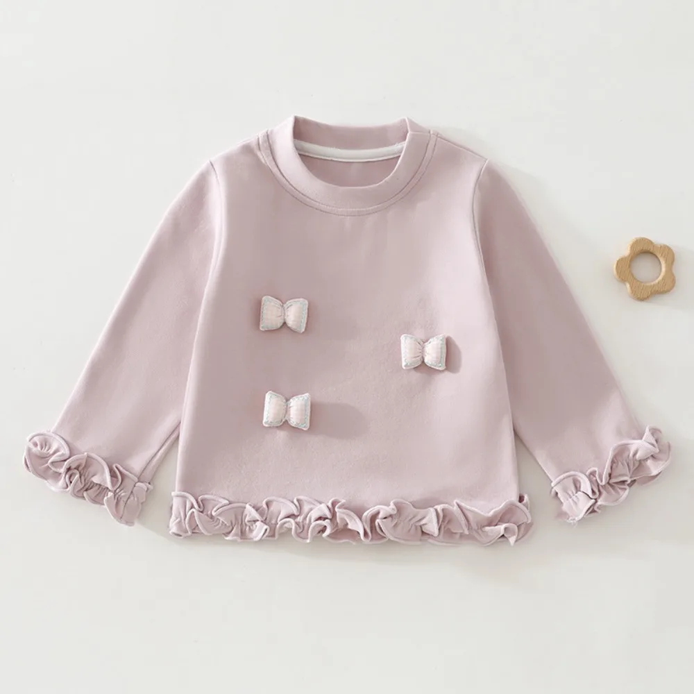 Autumn New Baby Girl Long Sleeve T-shirt Cute Lace Hoodie 0-4 Year Old Girl Thick Outer T-shirt