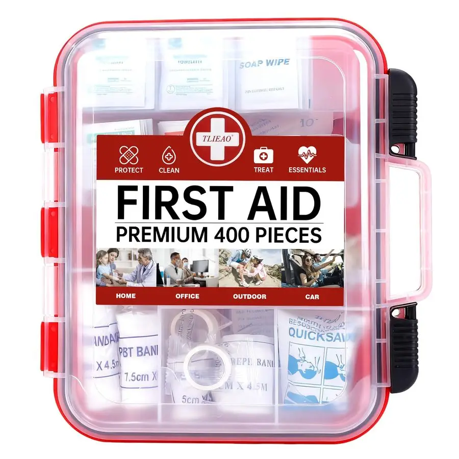 

400 Pieces AllPurpose First Aid Kit Organized DualLayer Wall Professional Medical Kit for Home, Car, Camping, Travel, Office, Ou