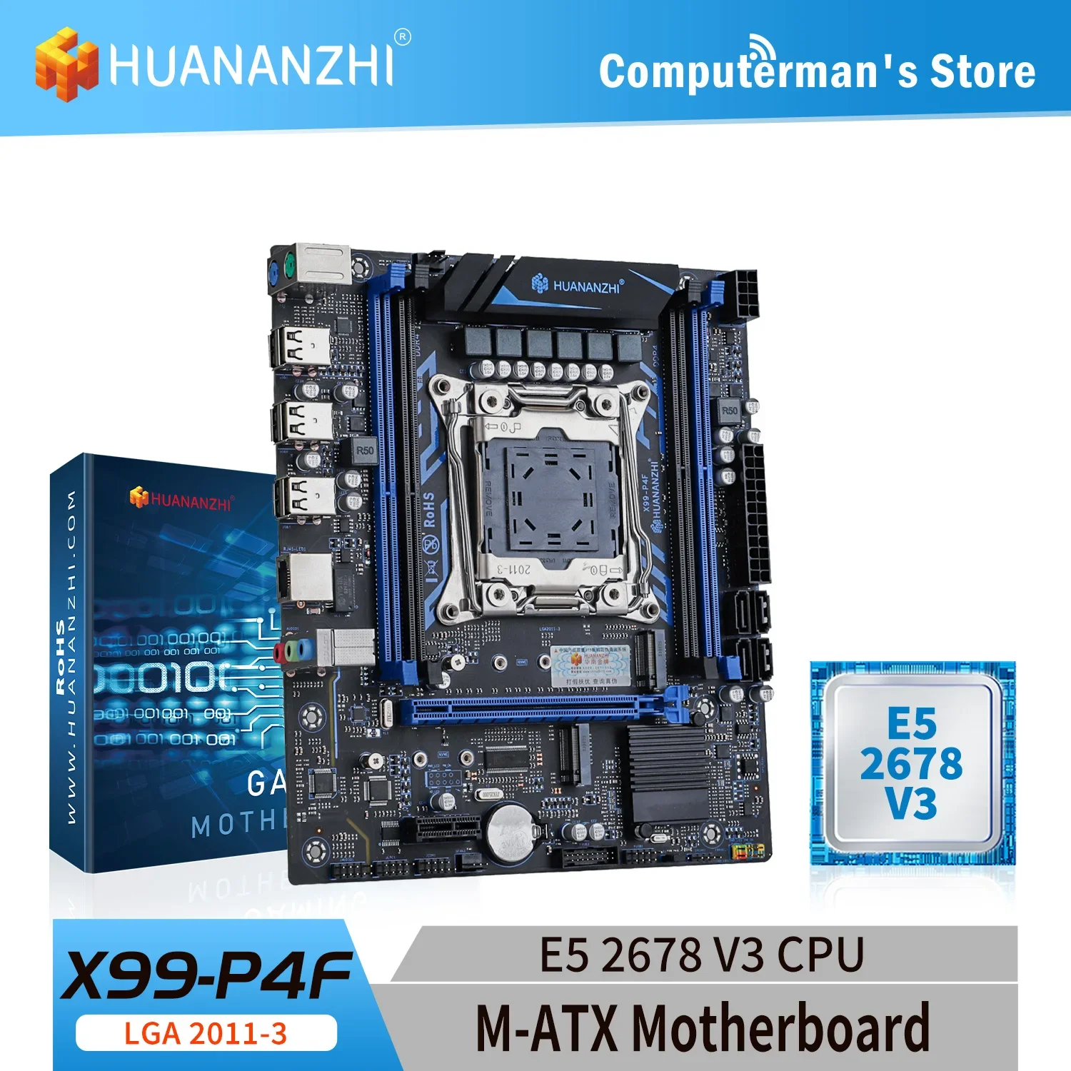 HUANANZHI X99 P4F LGA 2011-3 XEON X99 Motherboard with Intel E5 2678 V3 Support DDR4 RECC memory combo kit set NVME SATA RU