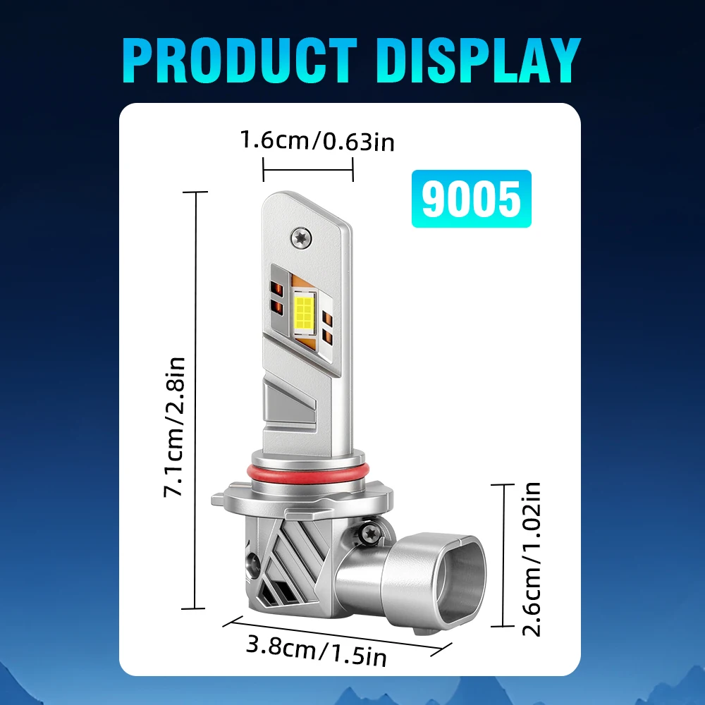 2Pcs Fanless Car 9005 LED Headlight Lights 1:1 Mini Size 60W Car Lights Auto Head Lamp Wireless HB3 Copper Tube Led 12V 6500K Car LED Bulbs