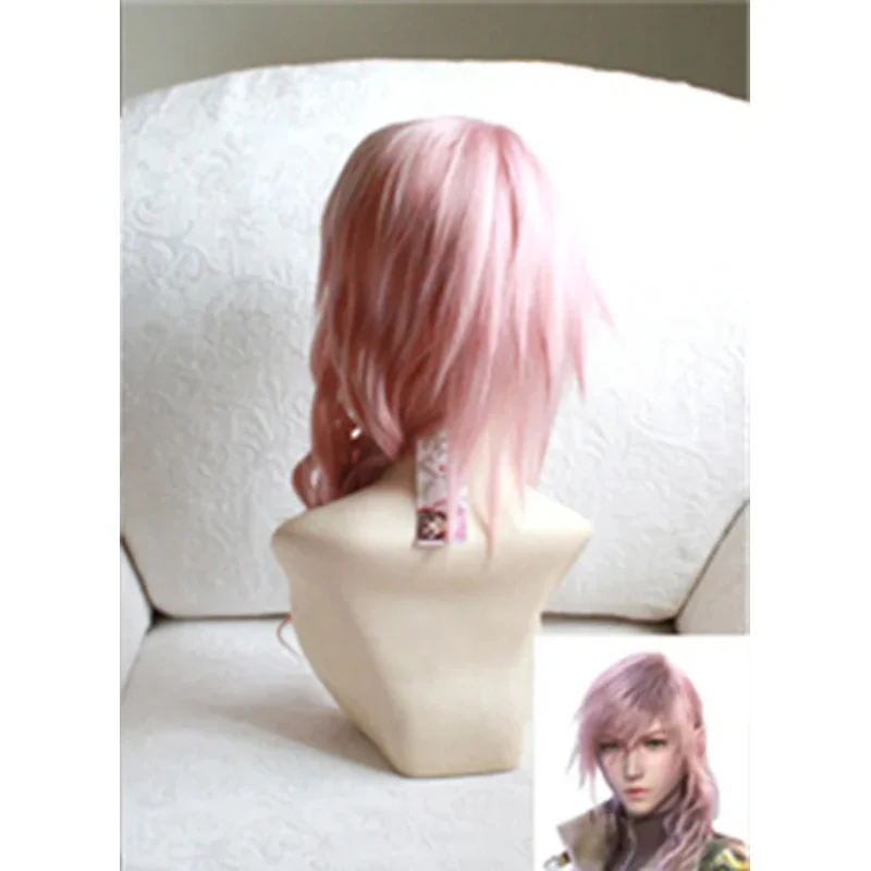 فاينل فانتسي FF13 البرق مختلط الوردي طويل مقاومة للحرارة الشعر تأثيري حلي شعر مستعار + غطاء شعر مستعار مجاني