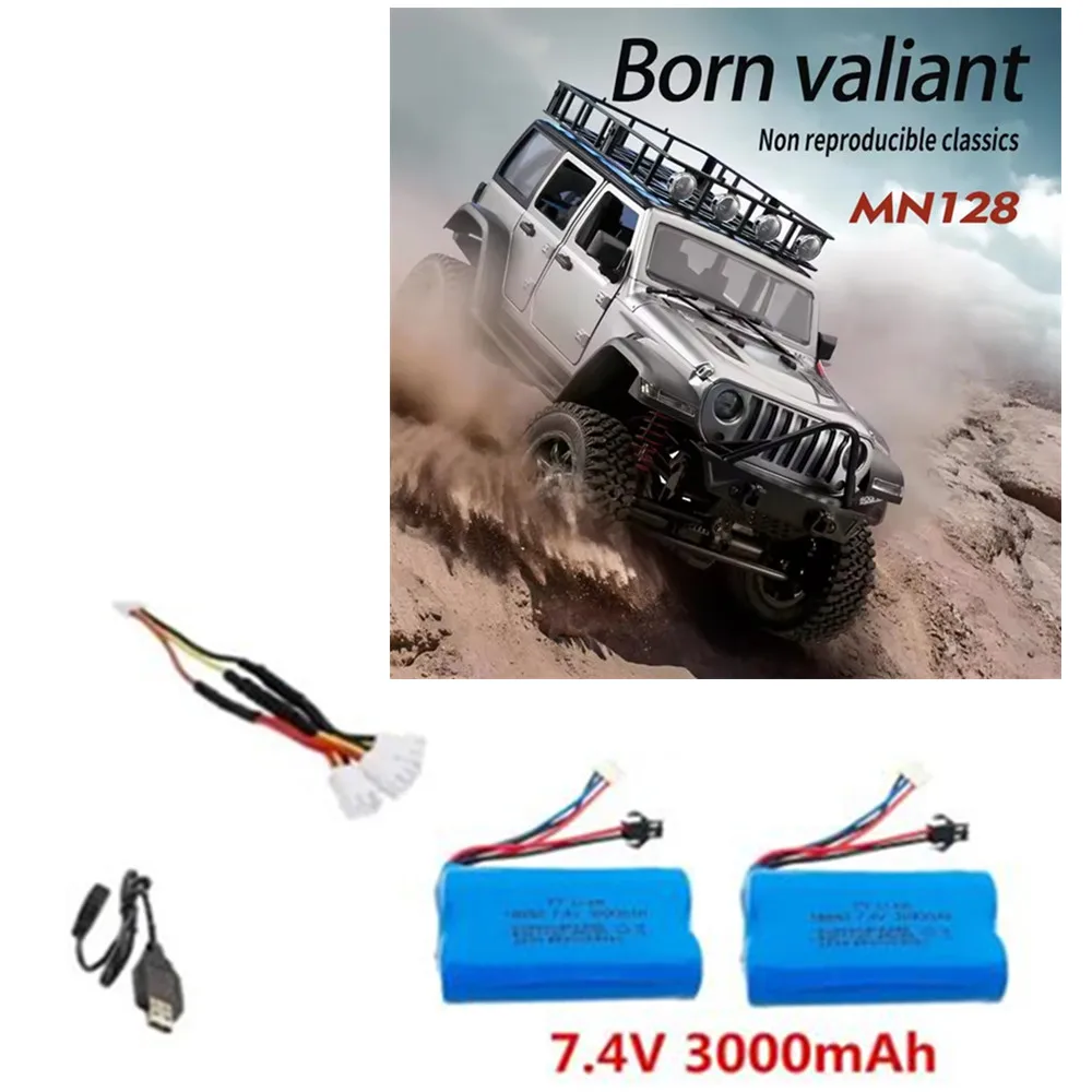 

Upgrade 7.4V 3000mAh Battery / Charging Cable For : MN-128 RC Car parts MN-128 Parts Battery SM-3P Plug