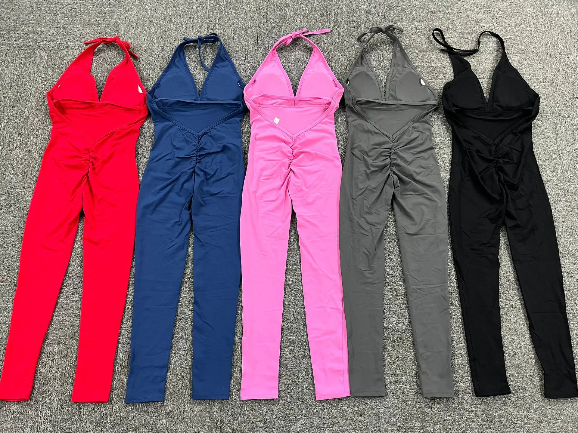 Backless Sporty Jumpsuit Woman 2022 Lycra Fitness Overalls with Padding Workout Clothes for Women Gym Sets Womens Outfits Red