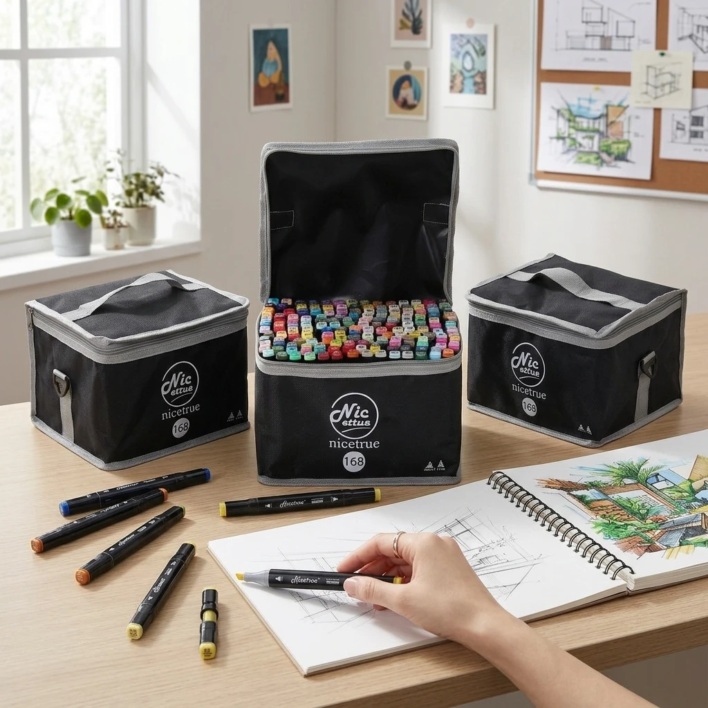 Marqueurs à double pointe à base d'alcool Nicetrue, 24-168 couleurs, pour artistes d'anime, artistes de manga, fans d'anime, art conceptuel, peinture, calligraphie, mind mapping, aquarelle, couleurs vibrantes, séchage rapide, avec marqueurs pour carnet de croquis, pour adultes, débutants, étudiants, kit d'art de démarrage