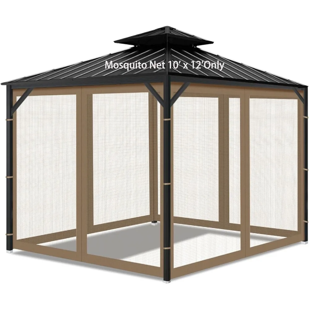 Mosquitera de repuesto universal para cenador, pantalla de red de malla para exteriores de 10' x 12', pared lateral de 4 paneles con cremallera