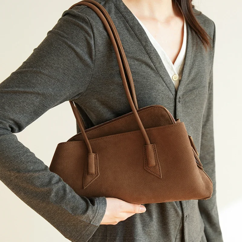 

High Quality Luxury Cowhide Armpit Bag Fashion Irregular Shoulder Bag Real Materials, Genuine Leather, Large Capacity Tote Bag