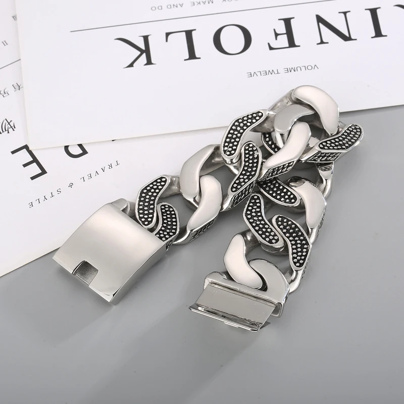 KALEN 30mm Men Hiphop Rock Bracelet Vintage Stainless Steel Metallic Feel Classic Fashion Jewelry Heavy Accessories Chunky Gift