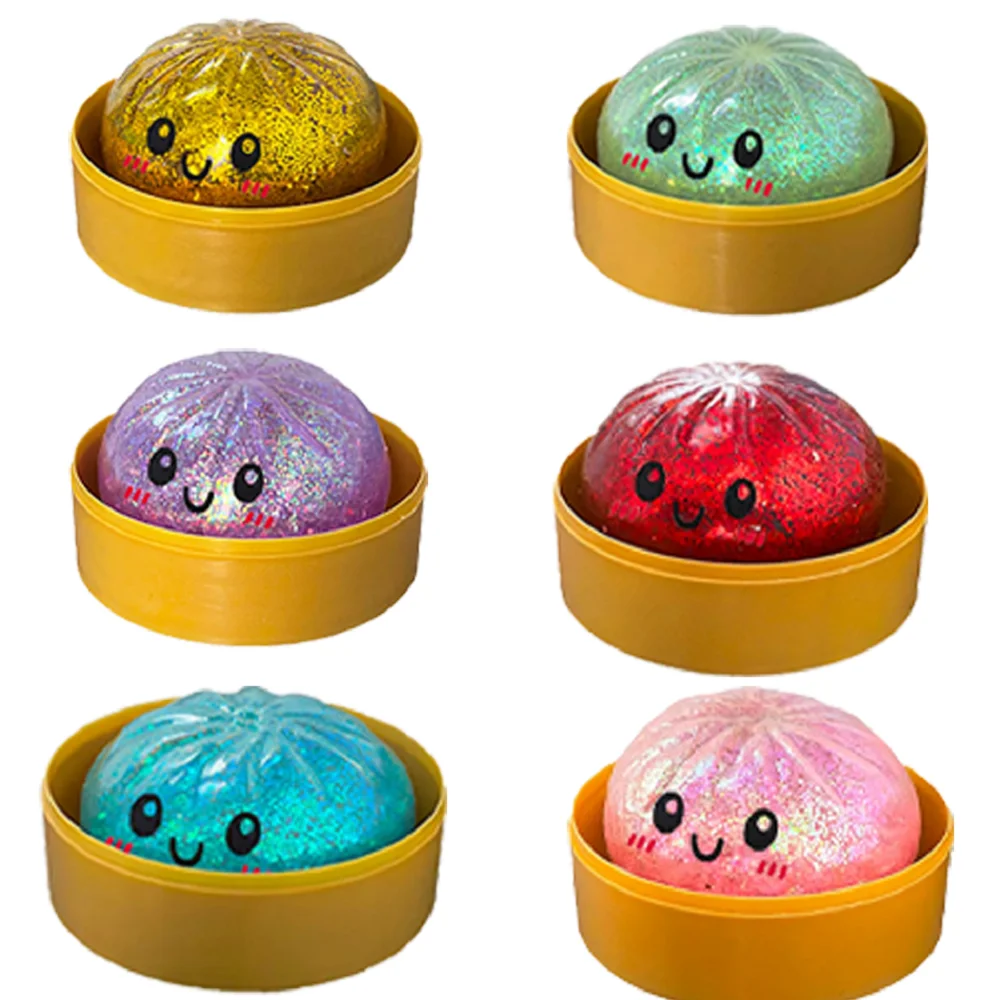 New Steamed Bun: Realistic Colorful Dumpling Squeeze Toy with Steamer Box, Creative Desk Ornament
