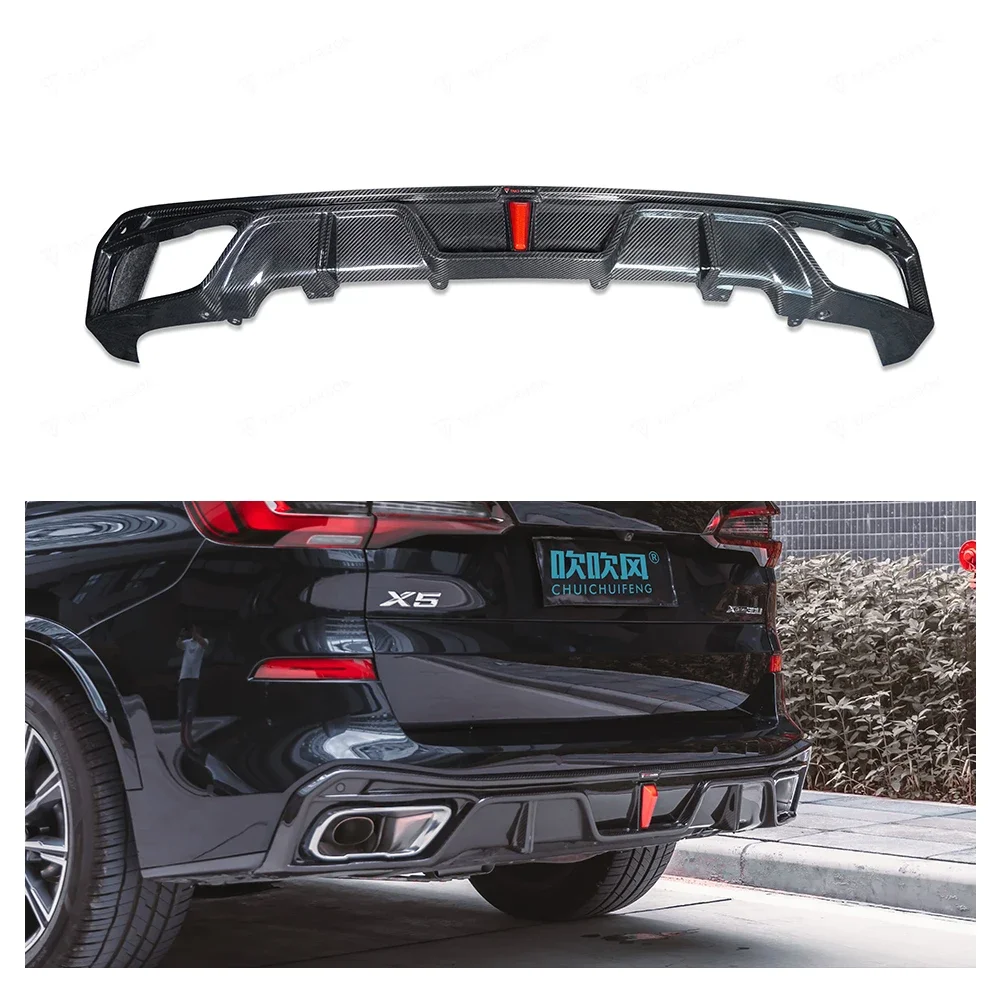 For BMW SUV G05 X5 2022-2024 Real Dry Carbon Fiber Car Rear Lip Bumper Diffuser With Led Light Car Body Styling Kit