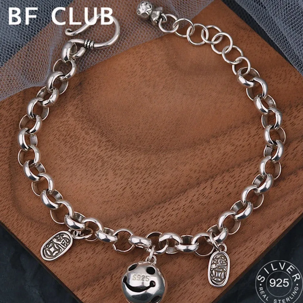 Bfclub สร้อยข้อมือฮิปฮอปสีเงินแบบหนาสำหรับผู้หญิงผู้ชายสร้อยข้อมือแบบพับทำมือสไตล์วินเทจของขวัญวันเกิด