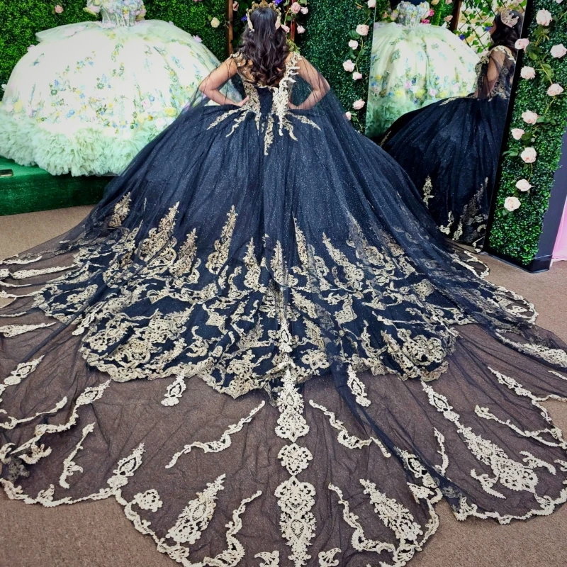 

Black Shiny Quinceanera Dree Off The Shoulder Applique Lace Beading Tull Coret Party Birthday Sweet 16 Dre Vetido 15